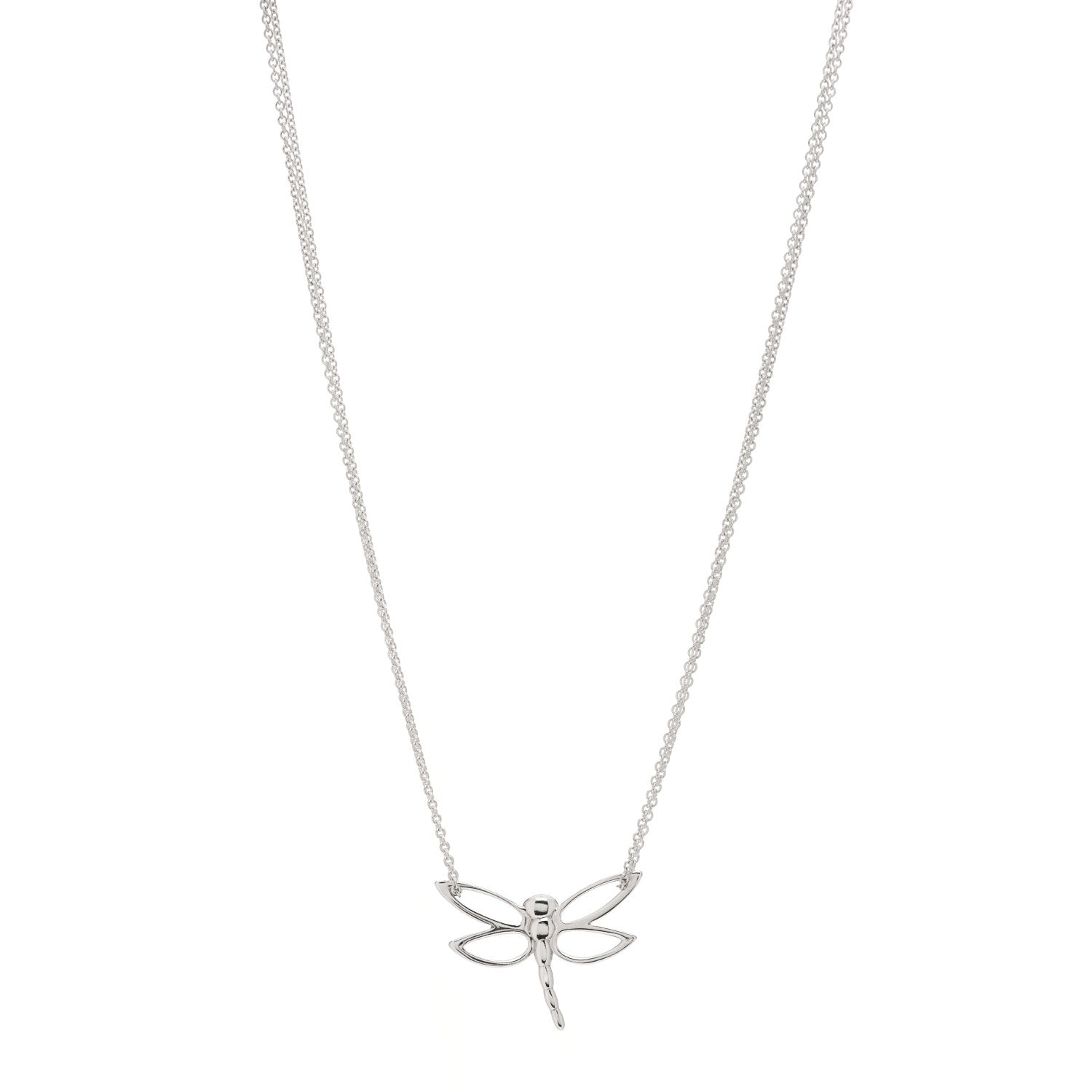 Tiffany Sterling Silver Dragonfly Pendant Double Chain Necklace 1 of 4