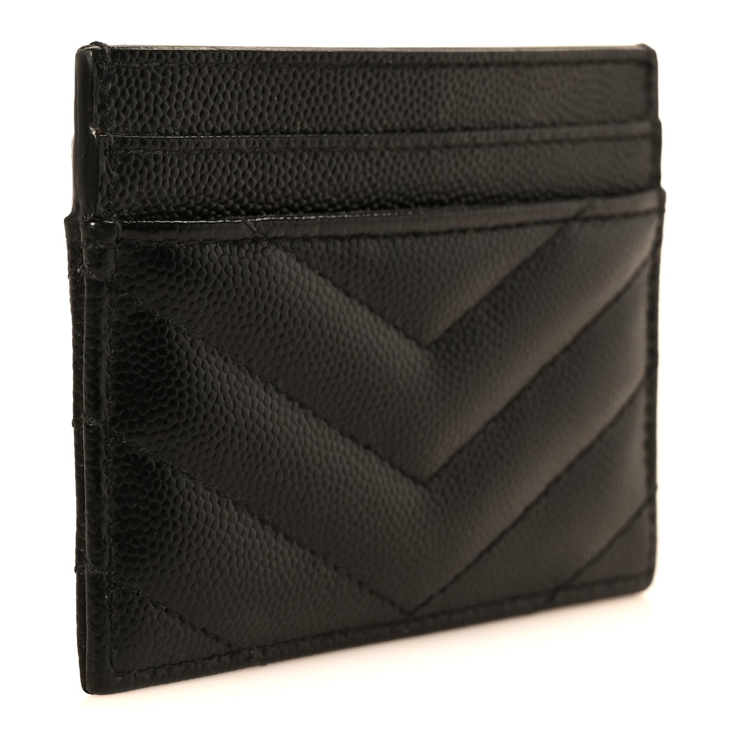 Saint Laurent Grain De Poudre Matelasse Chevron Monogram Credit Card Case Black 3 of 10