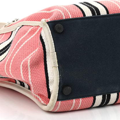 Chanel Striped Canvas CC Small Tote Pink White Black 5 of 13