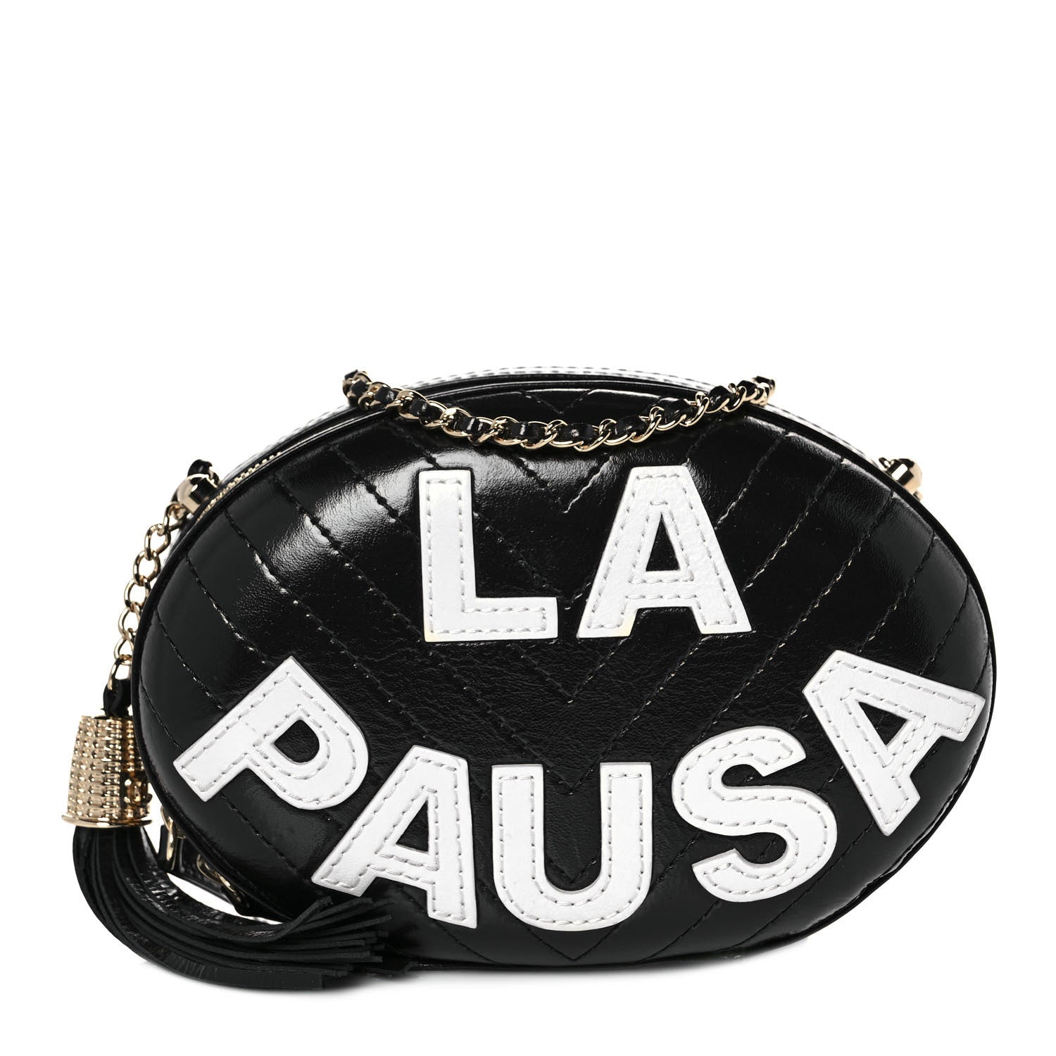 Chanel Lambskin Embroidered Chevron Quilted La Pausa Tassel Clutch Black 1 of 9