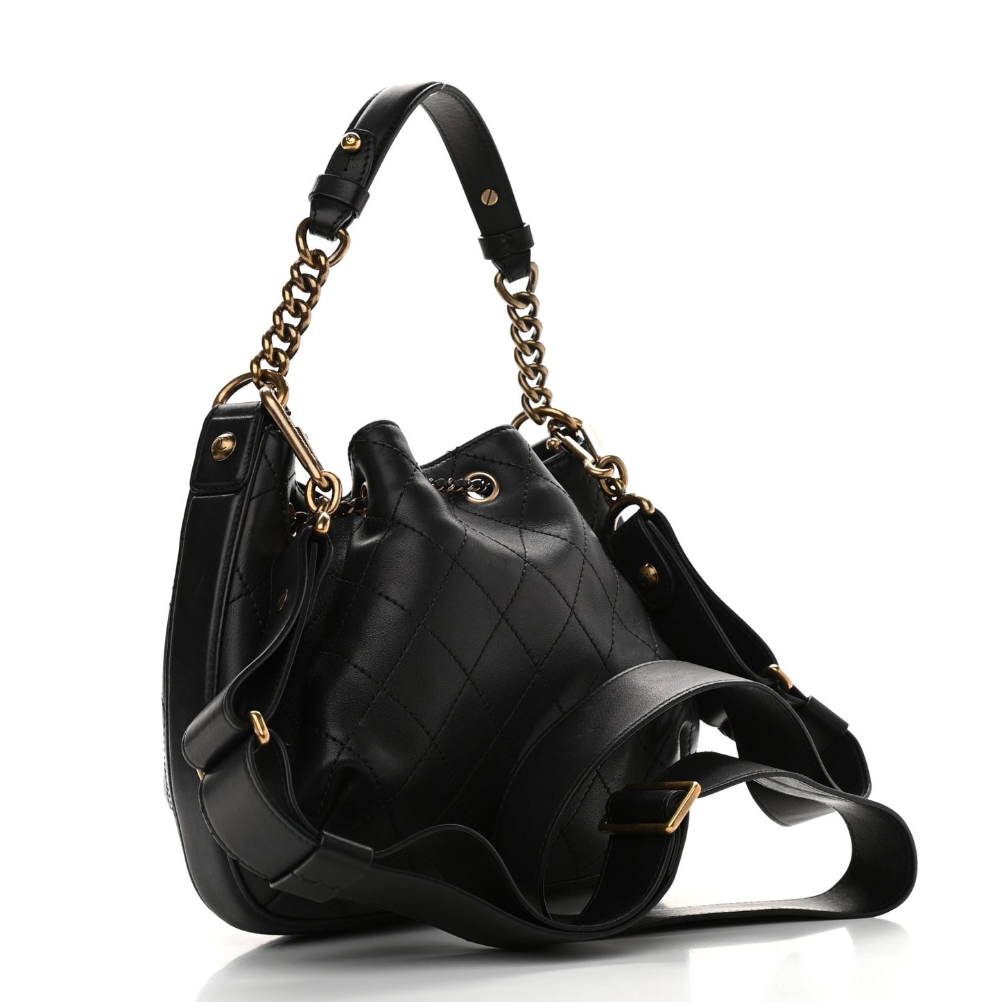 Calfskin Stitched Small Paris Rome Drawstring CC Bag Black