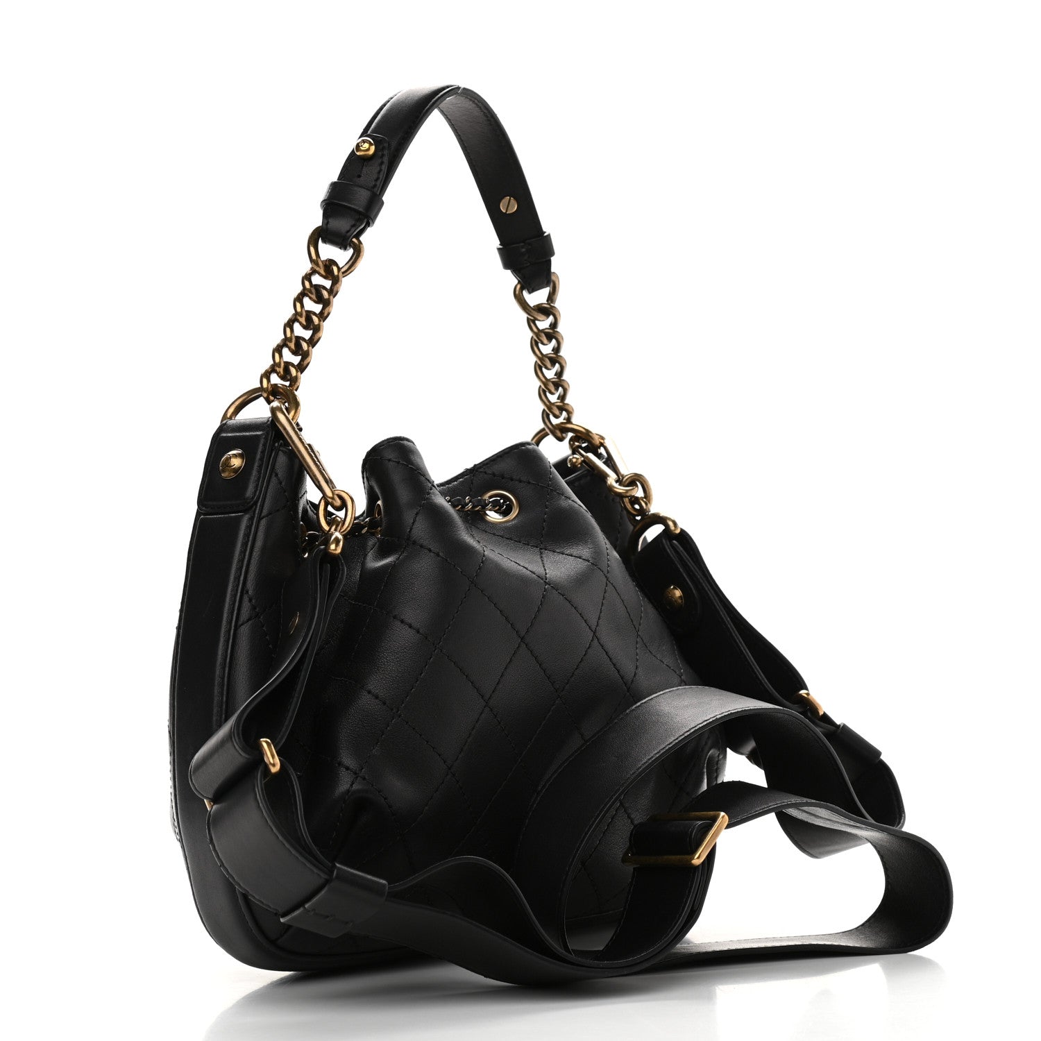 Chanel Calfskin Stitched Small Paris Rome Drawstring CC Bag Black 3 of 12