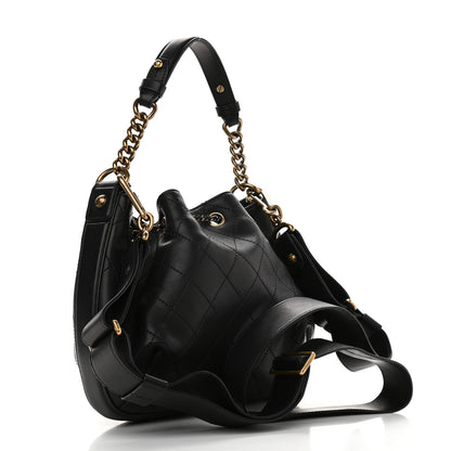Chanel Calfskin Stitched Small Paris Rome Drawstring CC Bag Black 3 of 12