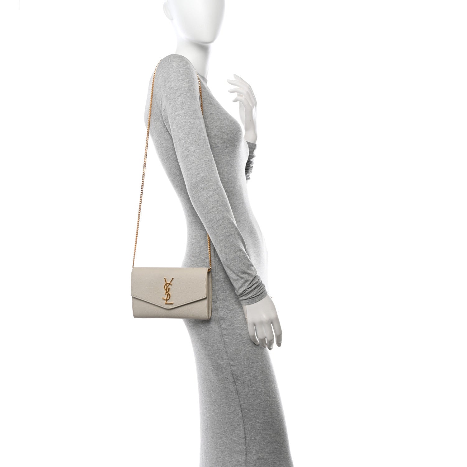 Saint Laurent Grain De Poudre Monogram Uptown Chain Wallet Crema Soft 2 of 12