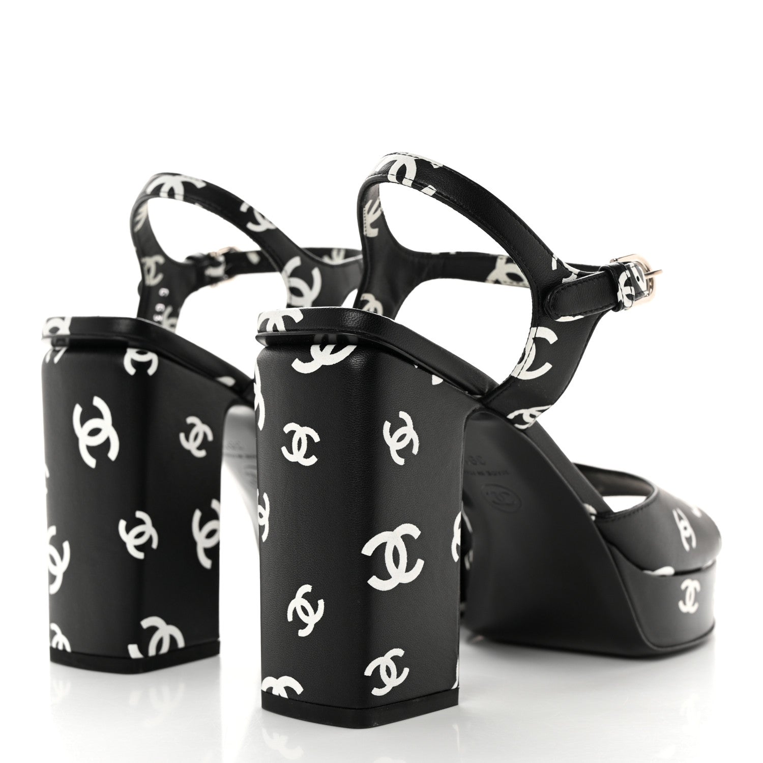 Chanel Printed Lambskin CC Platform Sandals 39.5 Black White 4 of 11