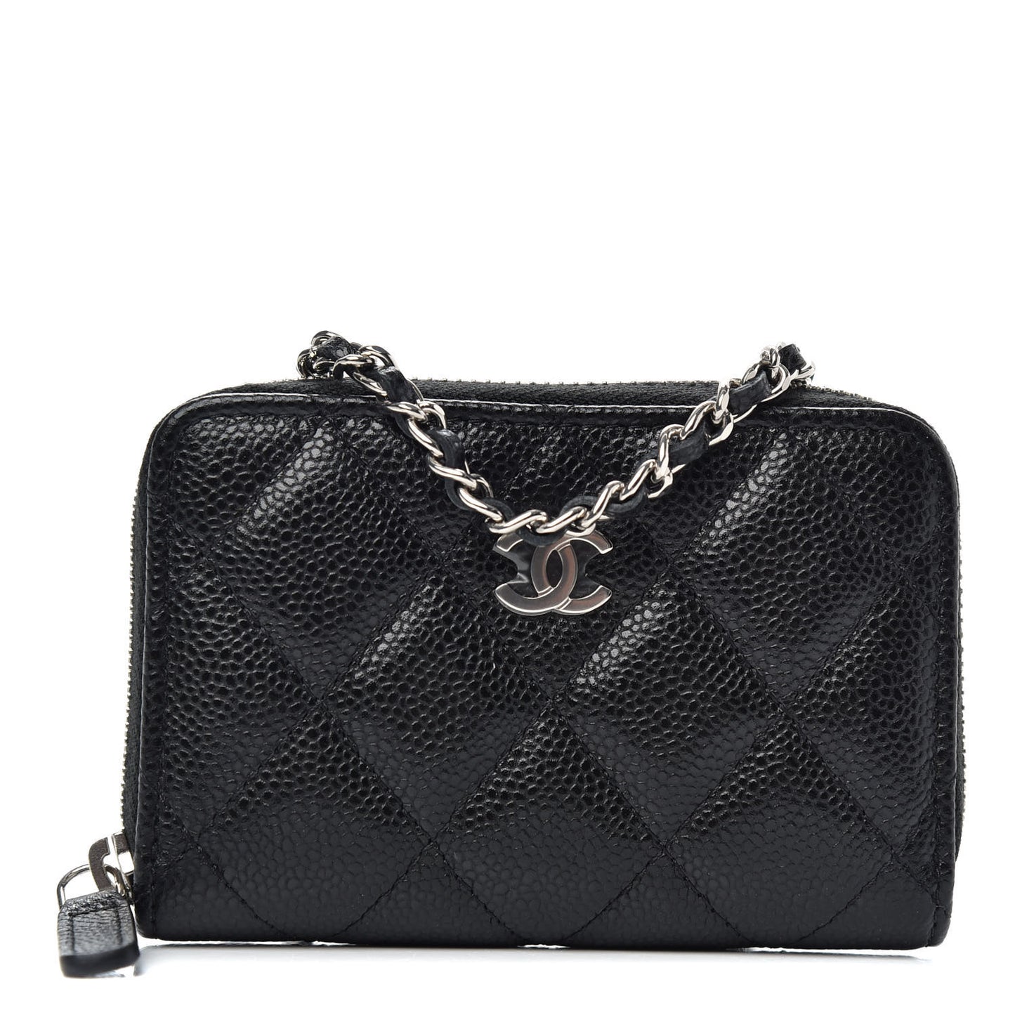Caviar Quilted Zip Around Coin Purse Wallet On Chain Black
