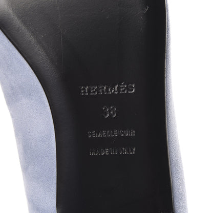 Hermes Suede Goatskin Crystal Powdered Nice Ballerina Flats 38 Bleu Glacier 6 of 10