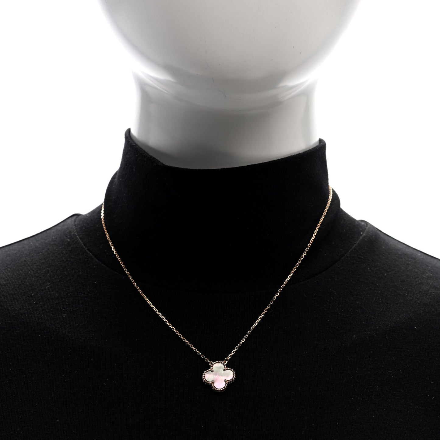 18K Rose Gold Gray Mother of Pearl Vintage Alhambra Pendant Necklace