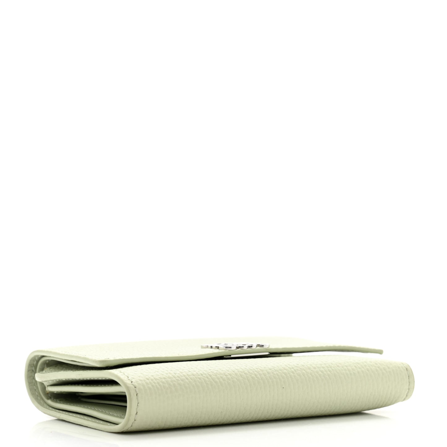 Pebble Grain Calfskin Anagram Small Vertical Wallet Green