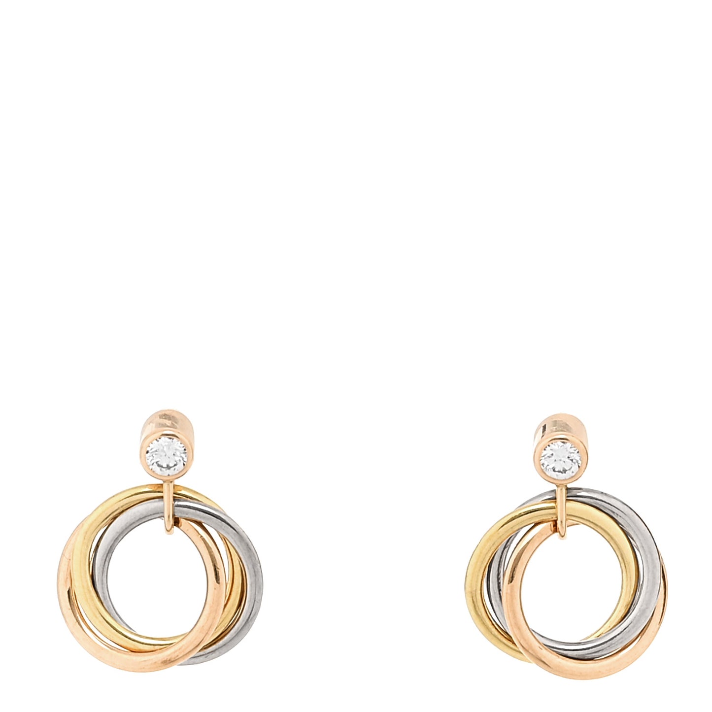 18K Pink Yellow White Gold Diamond Trinity Drop Earrings