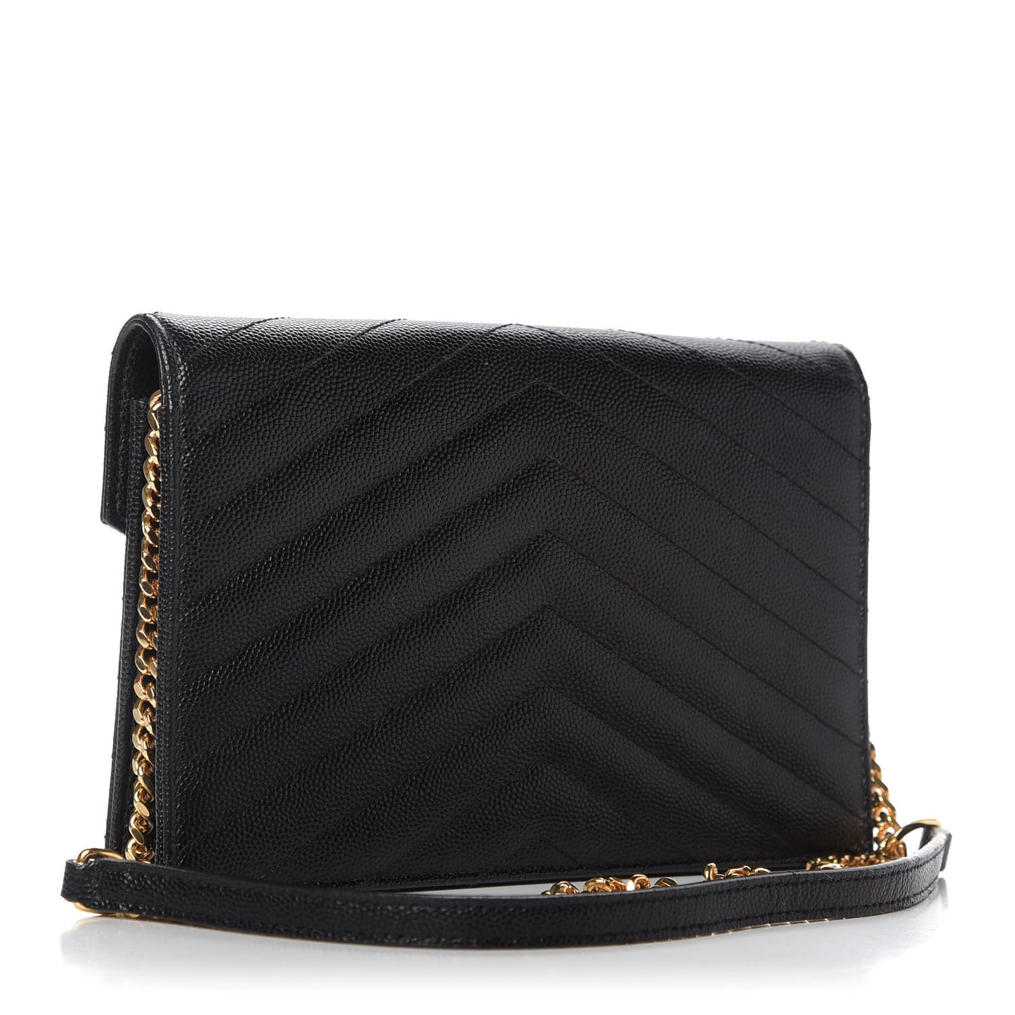 Grain De Poudre Matelasse Chevron Monogram Envelope Chain Wallet Black