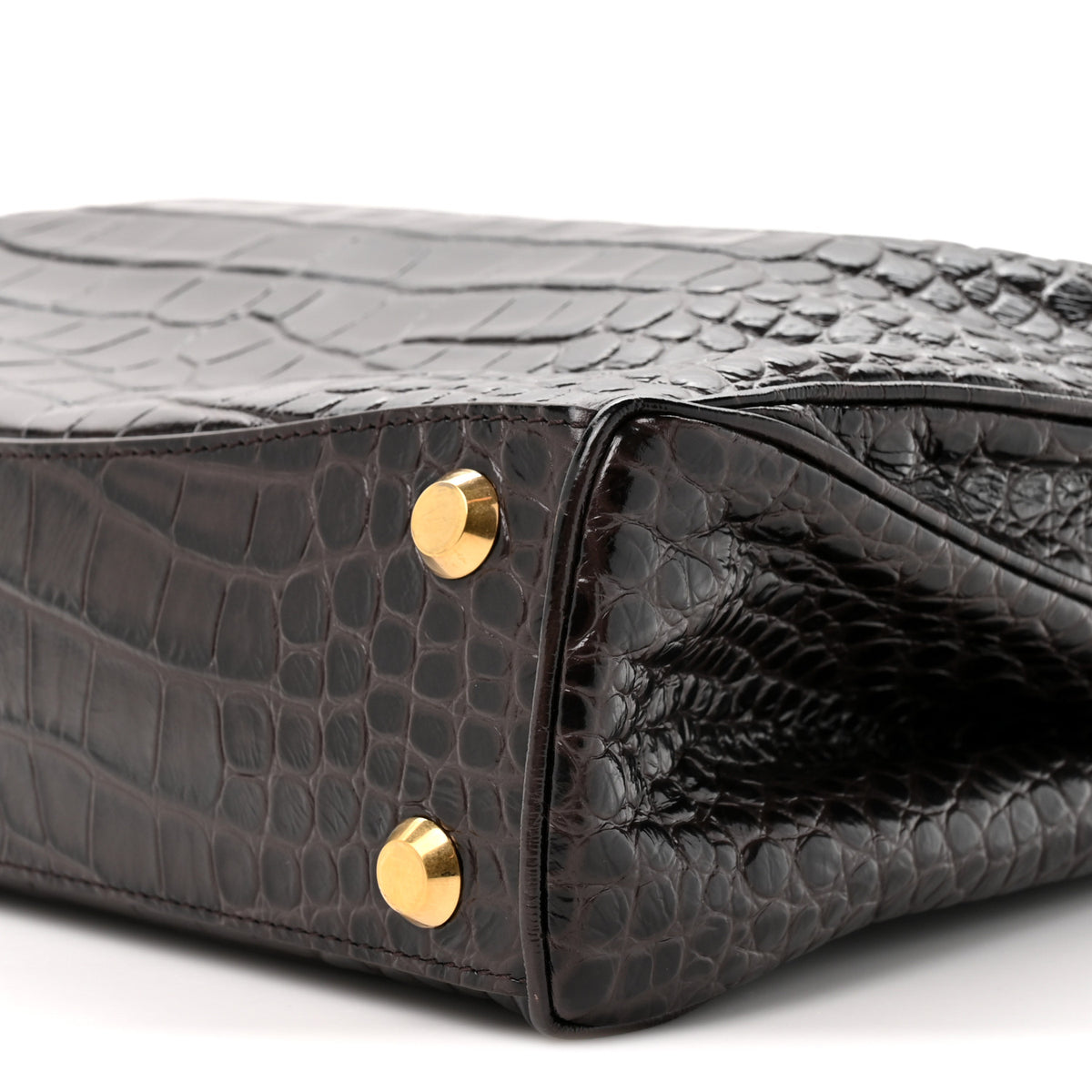 Balenciaga Shiny Calfskin Crocodile Embossed Small Rodeo Top Handle Handbag Espresso 8 of 9