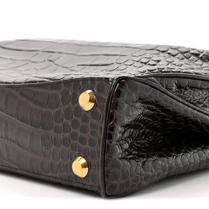 Balenciaga Shiny Calfskin Crocodile Embossed Small Rodeo Top Handle Handbag Espresso 8 of 9