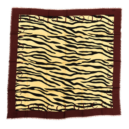 Gucci Modal Silk Tiger Print Bordered Scarf Black Red 1 of 2