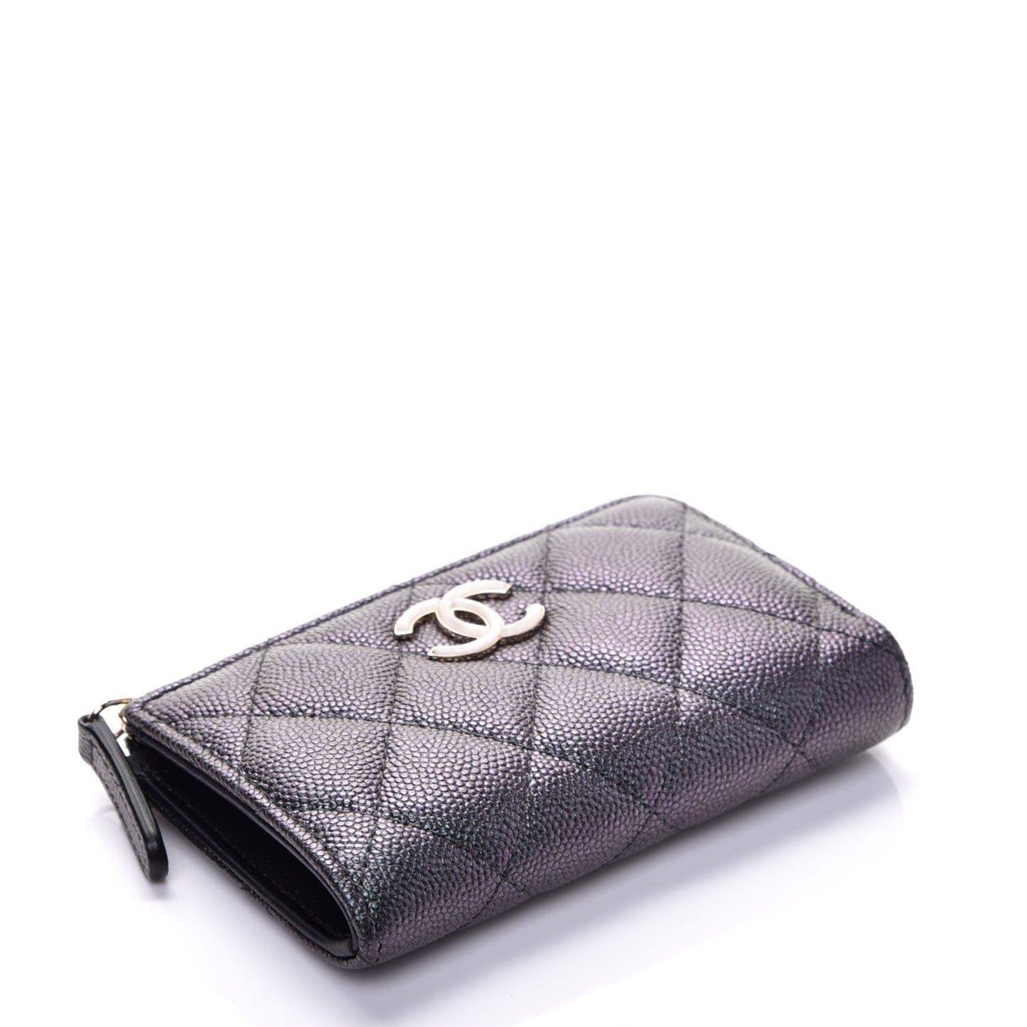 Iridescent Caviar Quilted Zipped Key Holder Case Black