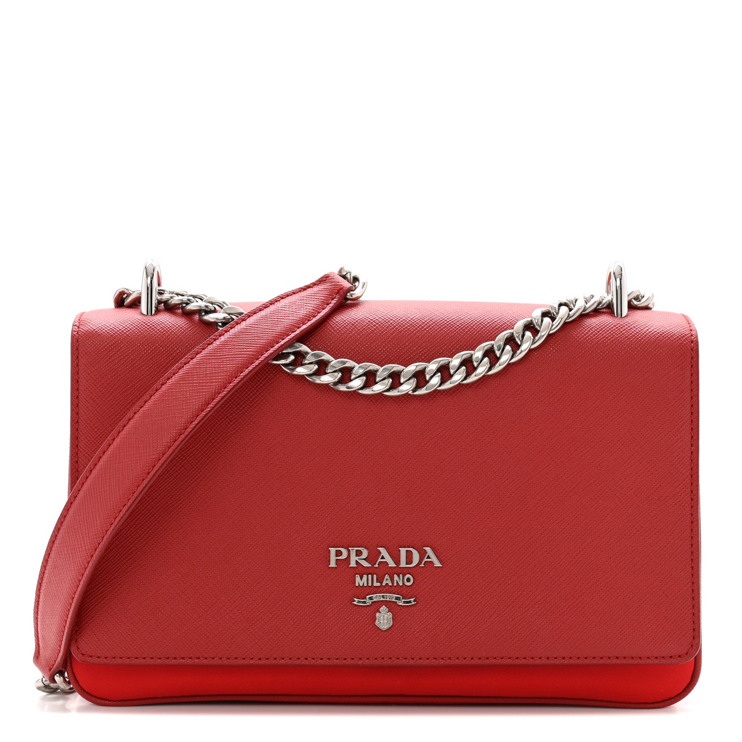 Prada Saffiano Tessuto Nylon Chain Shoulder Bag Rosso 1 of 14