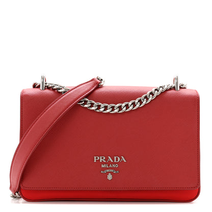 Prada Saffiano Tessuto Nylon Chain Shoulder Bag Rosso 1 of 14