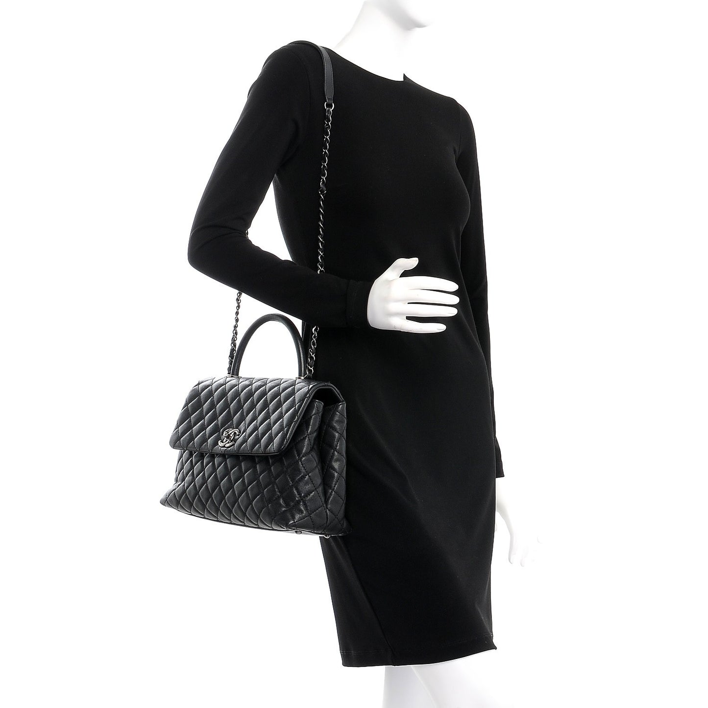 Caviar Quilted Medium Coco Handle Flap Black
