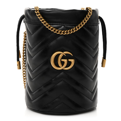 Gucci Calfskin Matelasse Mini GG Marmont 2.0 Bucket Bag Black 1 of 10