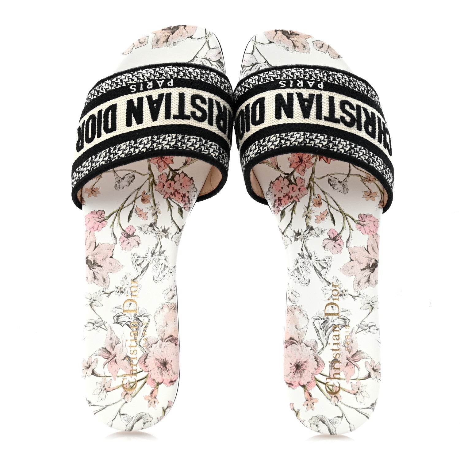 Christian Dior Canvas Embroidered Millefiori Dway Flat Slide Sandals 37 Black White Multicolor 2 of 9