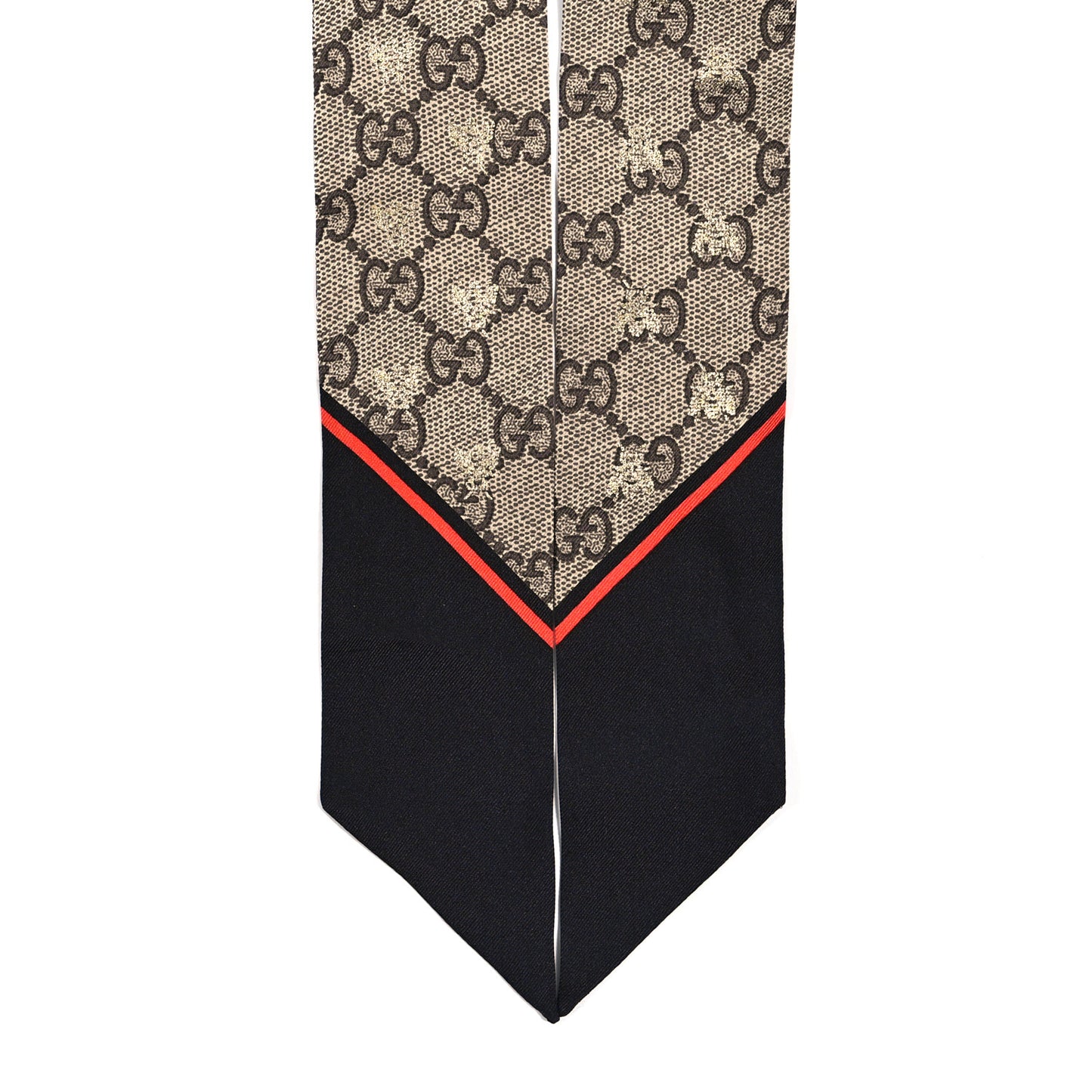 Silk Twill GG Monogram GG Bee Neck Bow Scarf Black Red