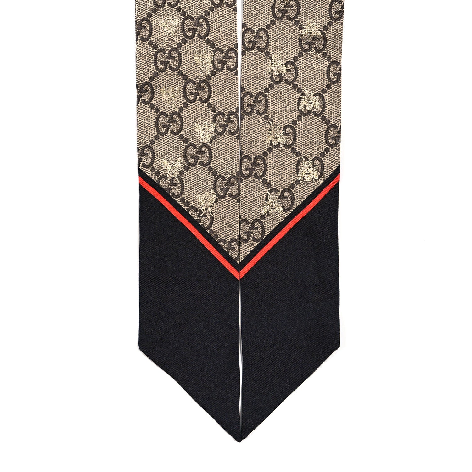 Gucci Silk Twill GG Monogram GG Bee Neck Bow Scarf Black Red 2 of 4