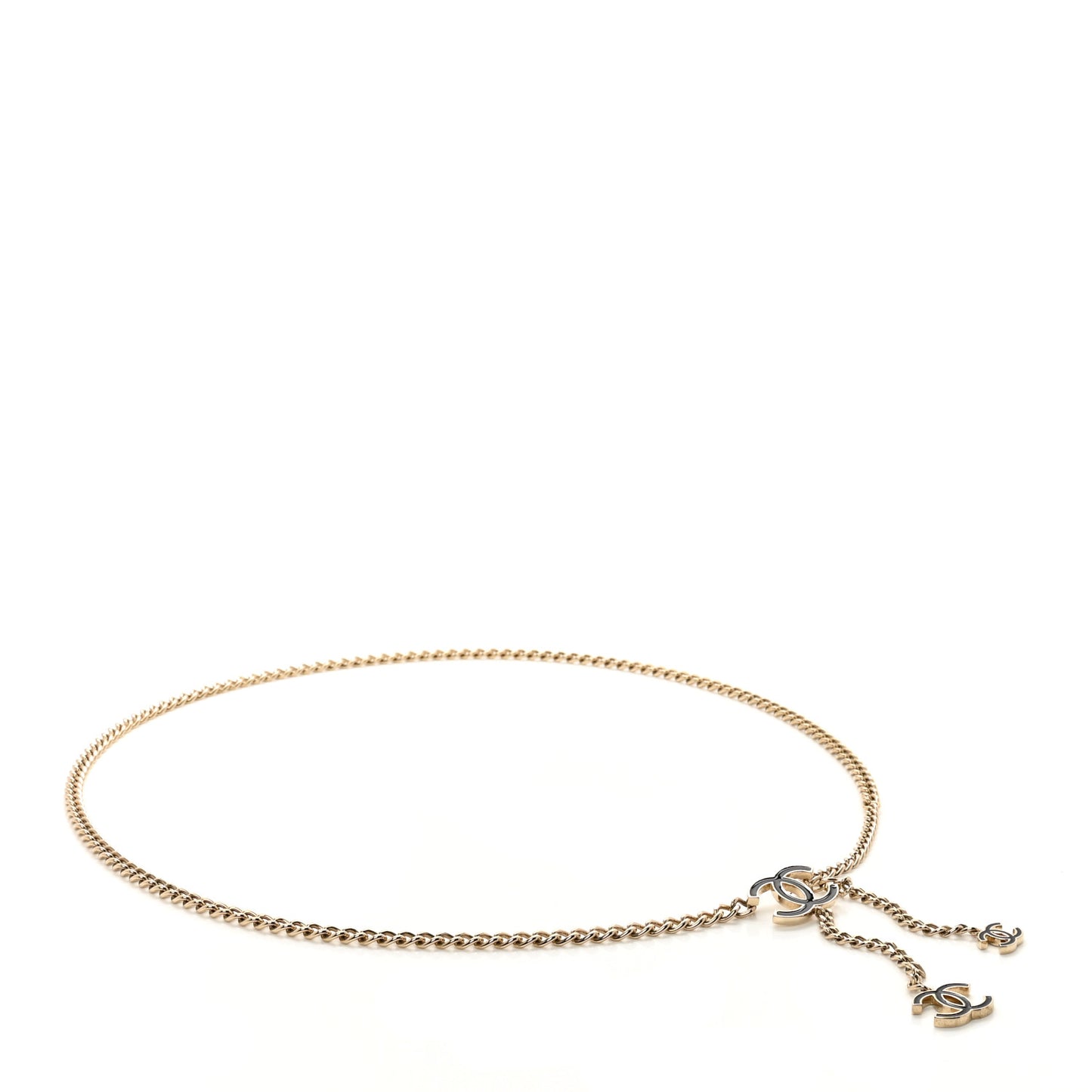Enamel CC Chain Logo Belt Silver Black
