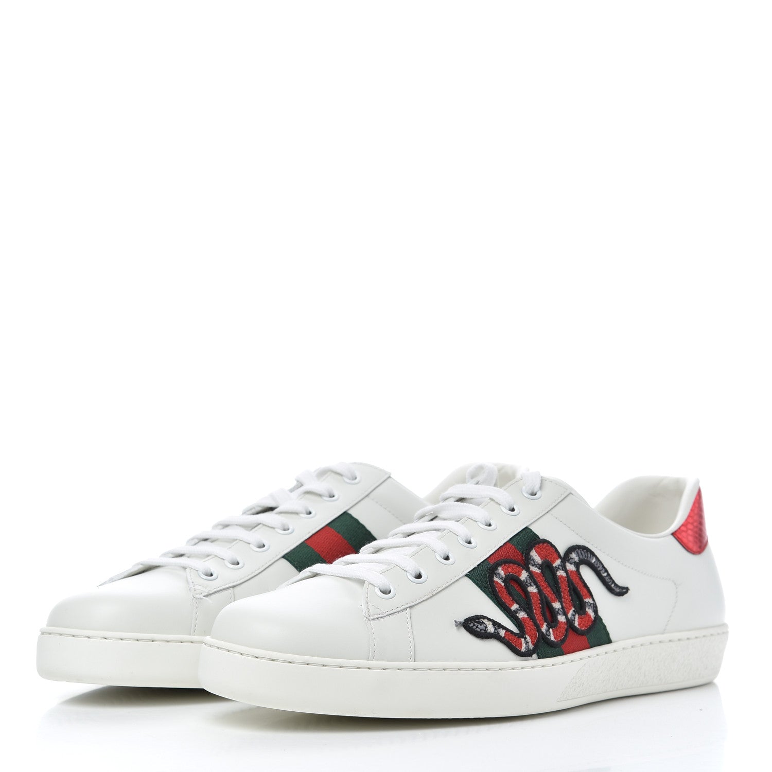 Gucci Calfskin Ayers Kingsnake Embroidered Mens Ace Sneakers 11 Green Red 3 of 9