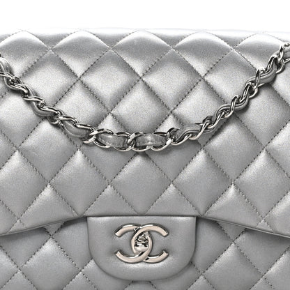 Chanel Metallic Lambskin Quilted Jumbo Double Flap Silver 8 of 10