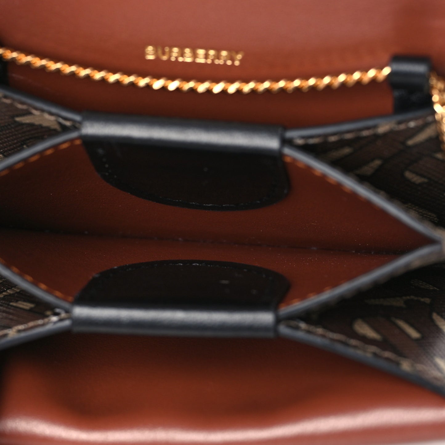 E-Canvas Monogram Stripe Jessie Chain Card Case Bridle Brown