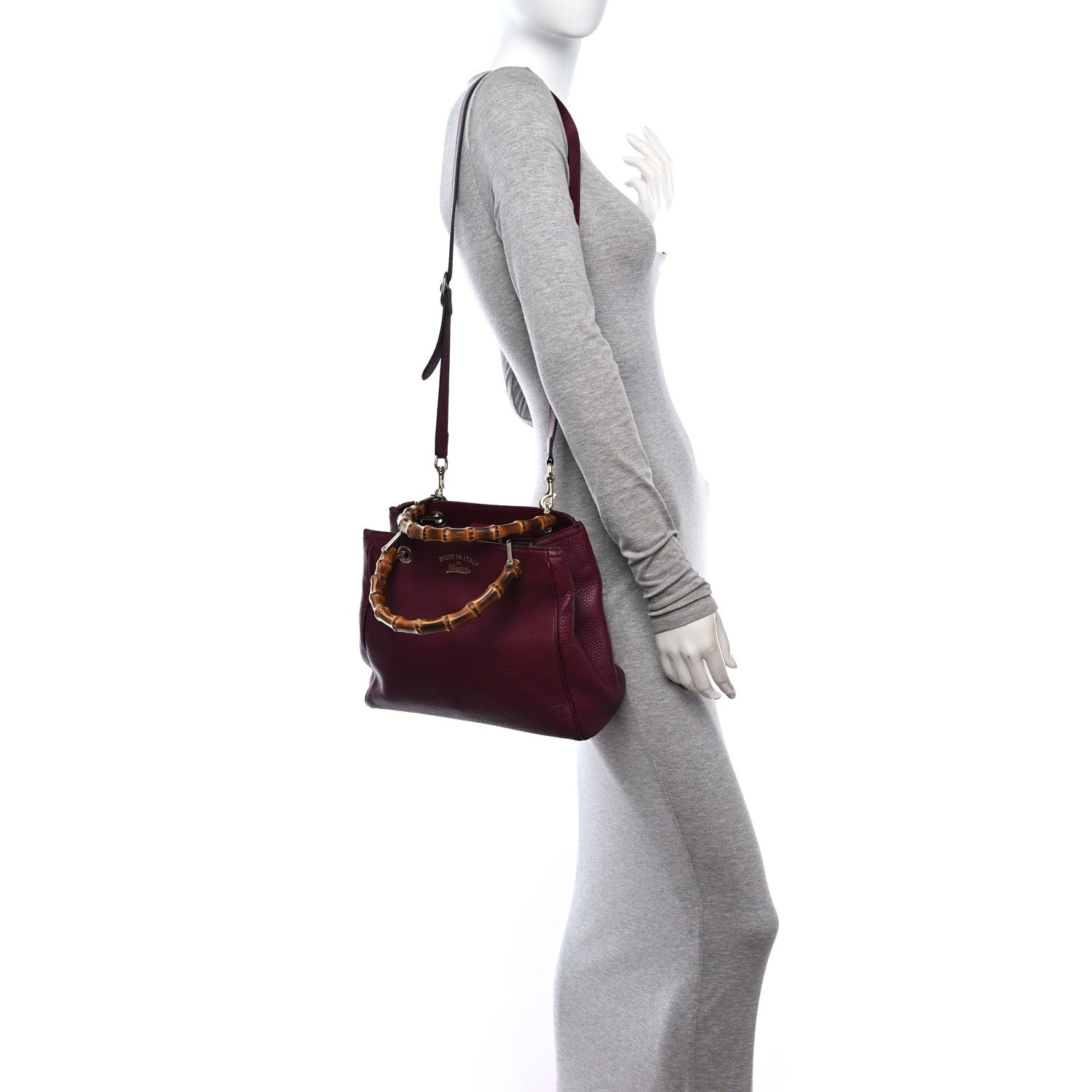 Gucci Calfskin Small Bamboo Shopper Tote Burgundy 2 of 10