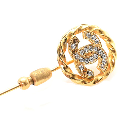 Chanel Crystal CC Pin Brooch Gold 4 of 5