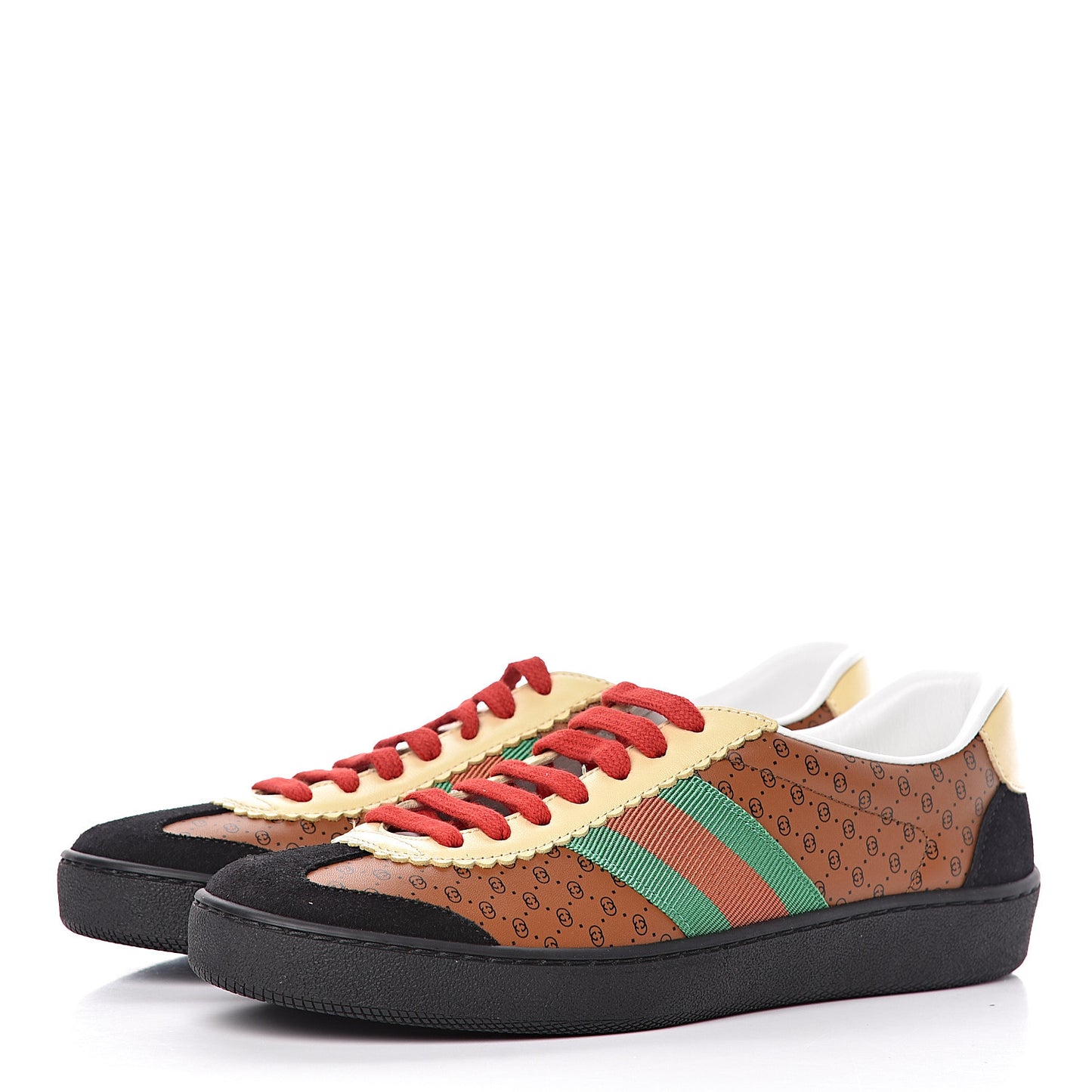 X DAPPER DAN Calfskin Suede GG Micro Monogram Womens G74 Sneakers 37 Black Cuir Burro