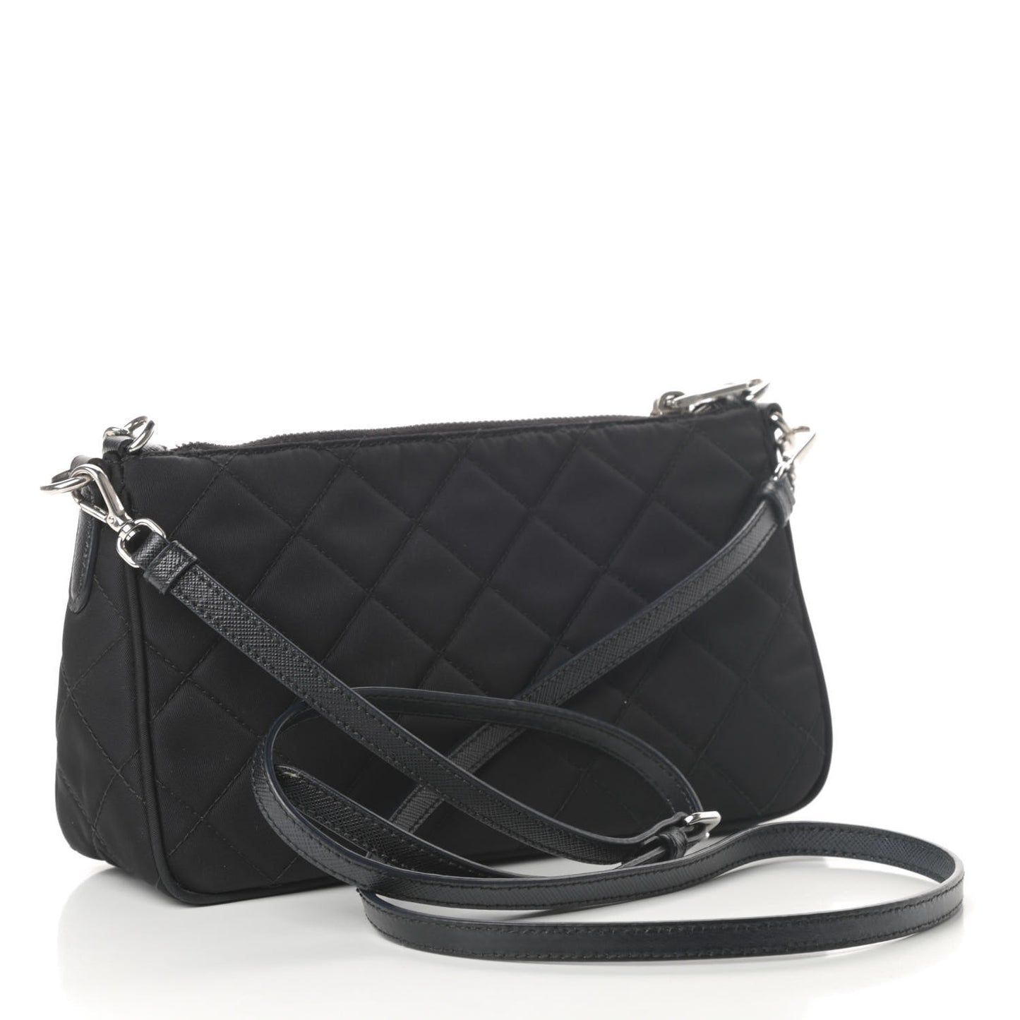 Nylon Tessuto Impuntu Quilted Crossbody Bag Black