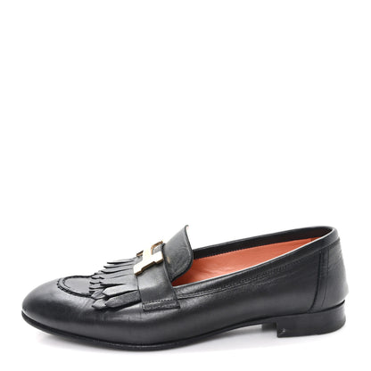 Hermes Goatskin Womens Royal Loafers 36 Black 1 of 12