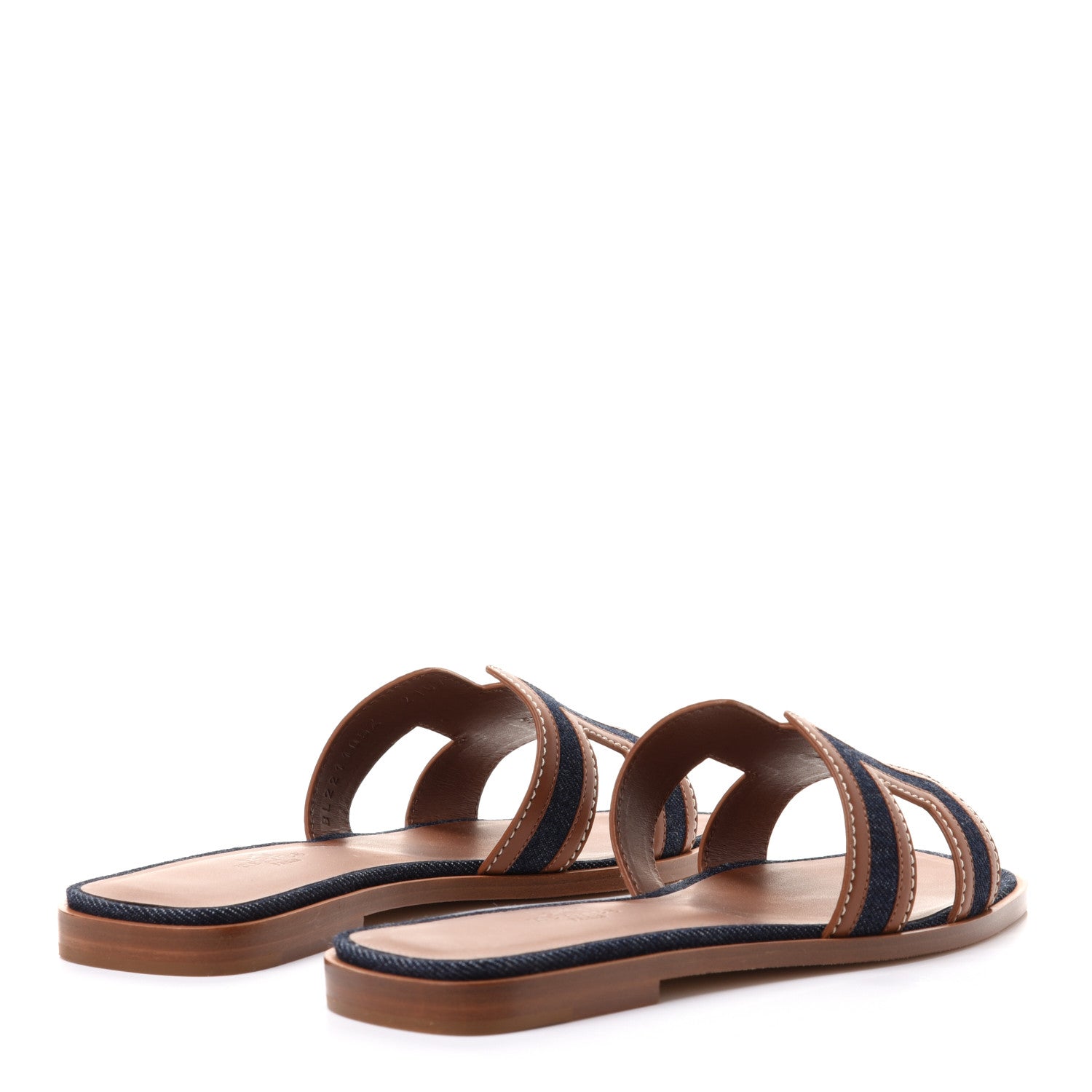Hermes Calfskin Denim Oran Sandals 37.5 Bleu Brut Gold 4 of 9