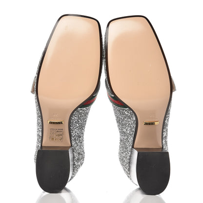 Gucci Glitter Nappa Web Peyton 75mm Loafer Pumps 38 Argento 5 of 12