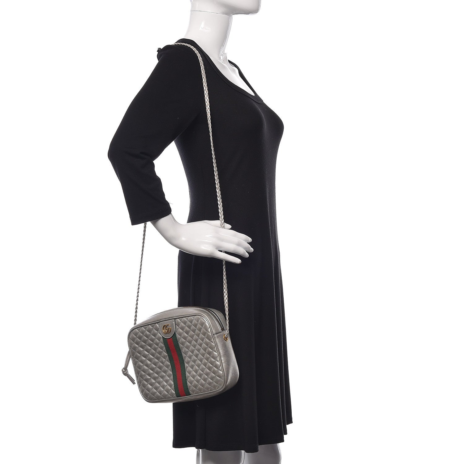 Gucci Laminated Nappa Web Trapuntata Small GG Shoulder Bag Argento 2 of 10