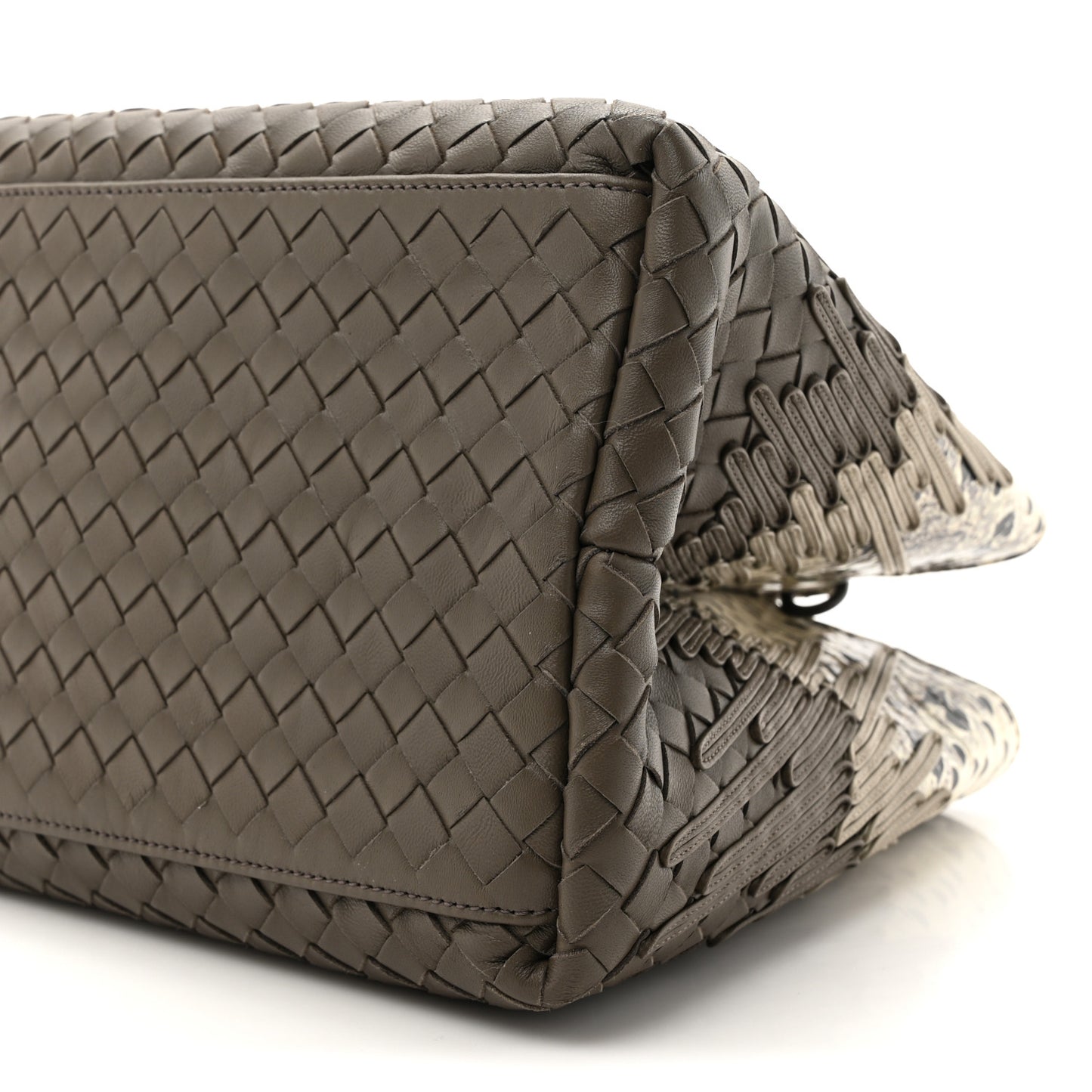 Nappa Intrecciato Snakeskin Small Flow Wave Tote Taupe Multicolor
