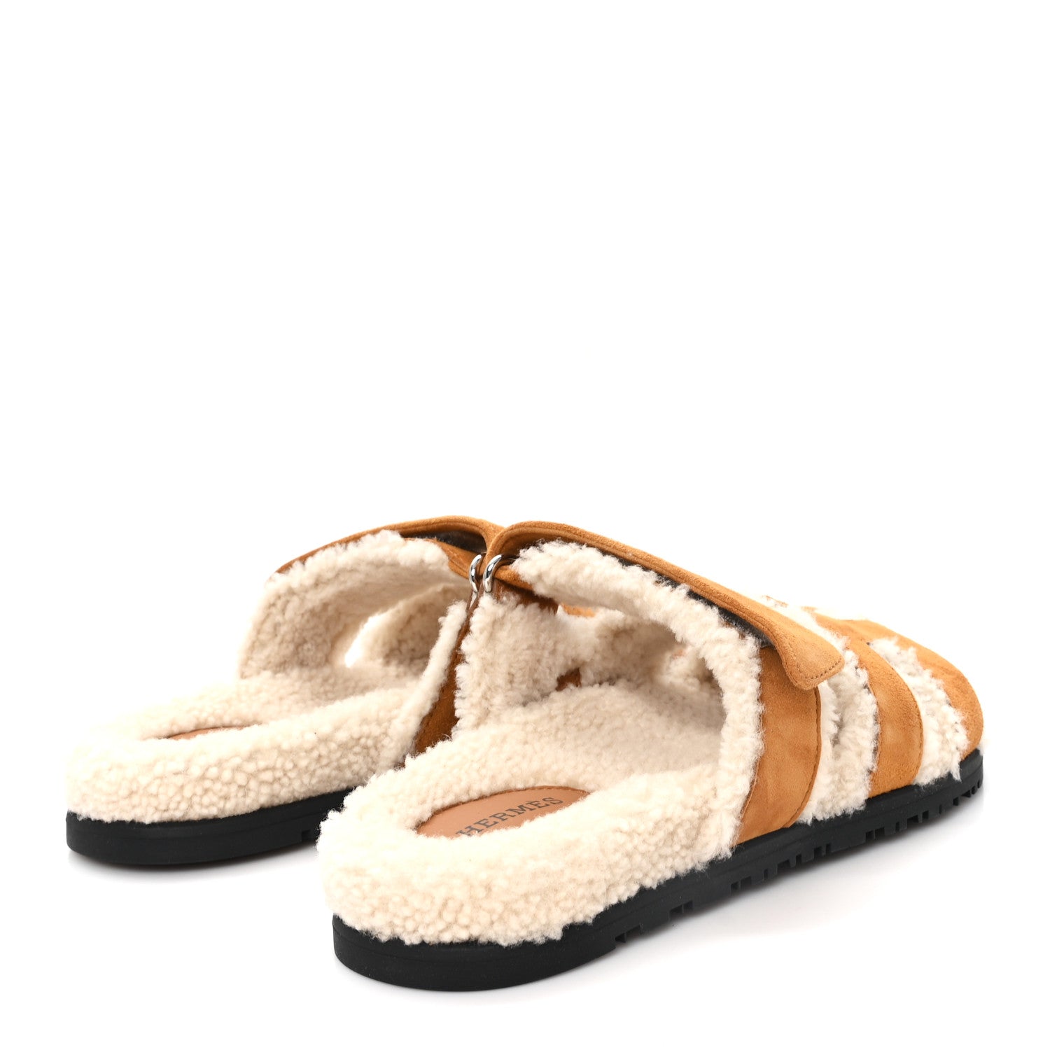 Hermes Suede Goatskin Woolskin Womens Chypre Sandals 37 Naturel Ecru 5 of 9