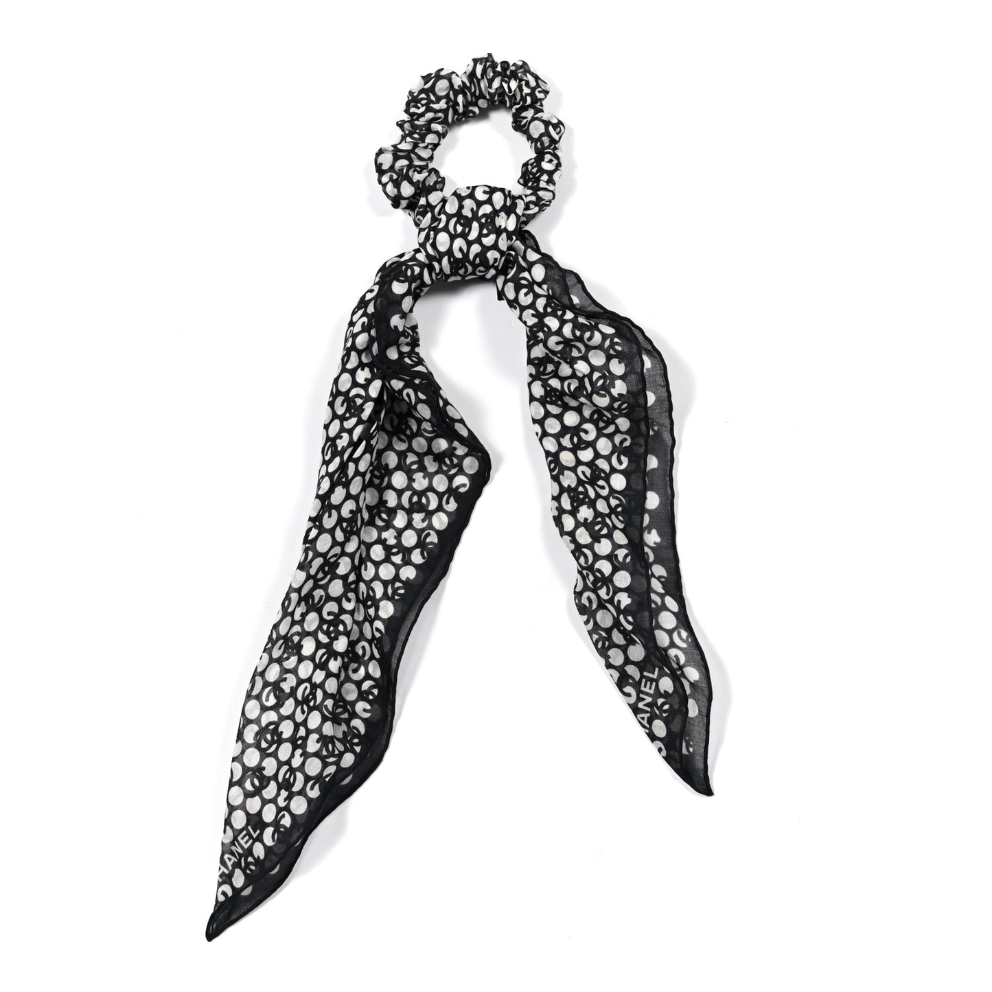 Silk CC Twilly Hair Tie Black White