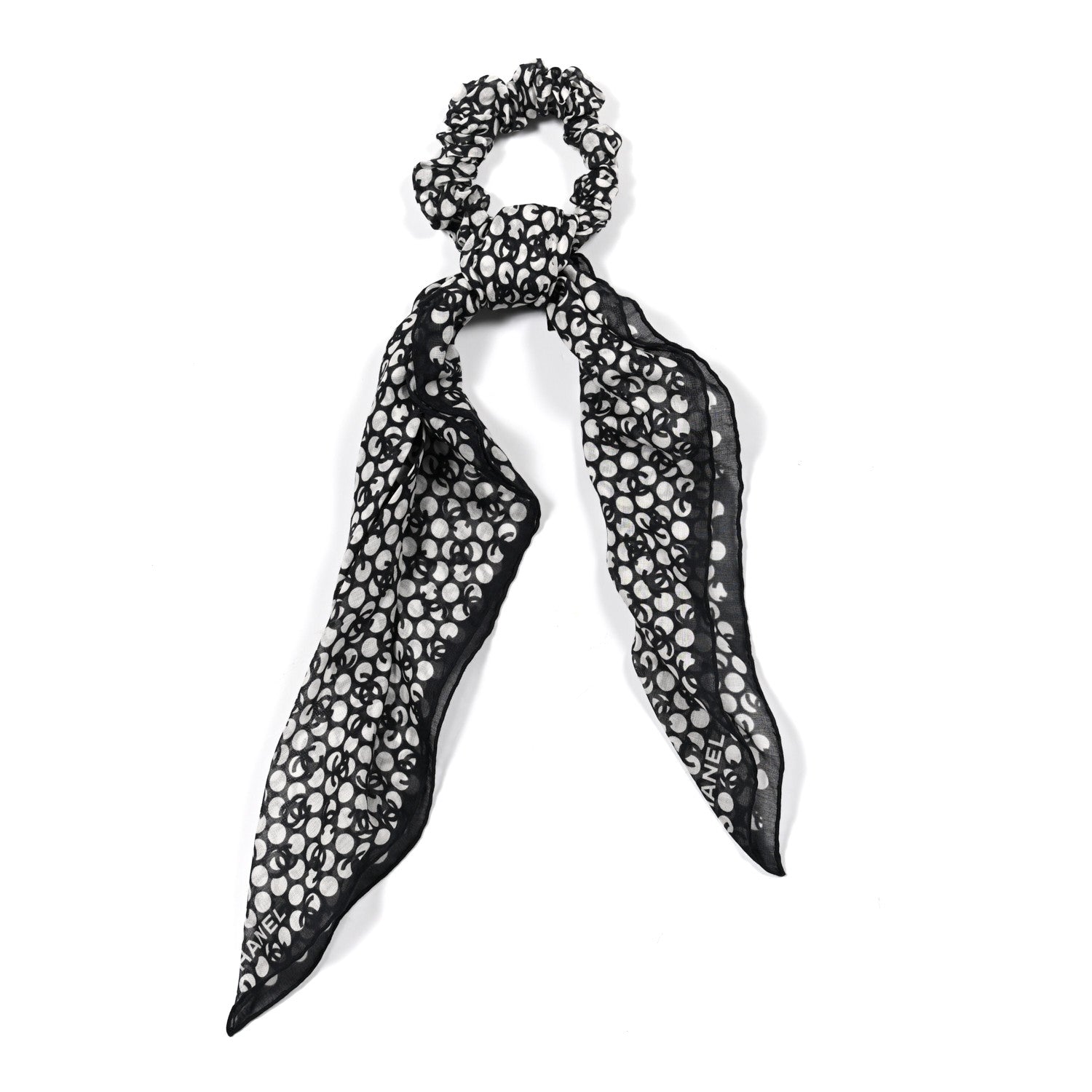 Chanel Silk CC Twilly Hair Tie Black White 1 of 6