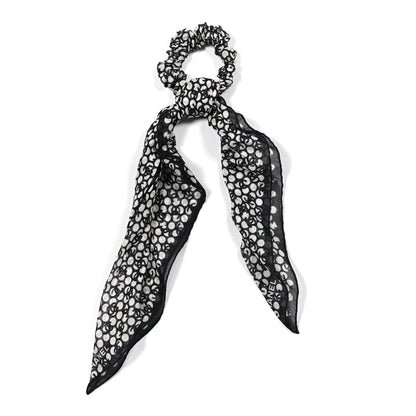Chanel Silk CC Twilly Hair Tie Black White 1 of 6