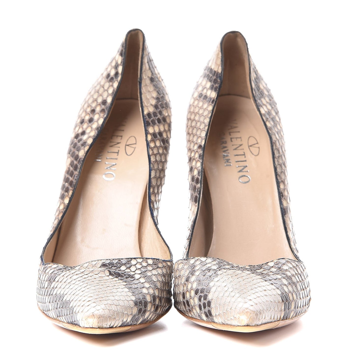 Snakeskin Mother Of Pearl Pointed Pumps 40.5