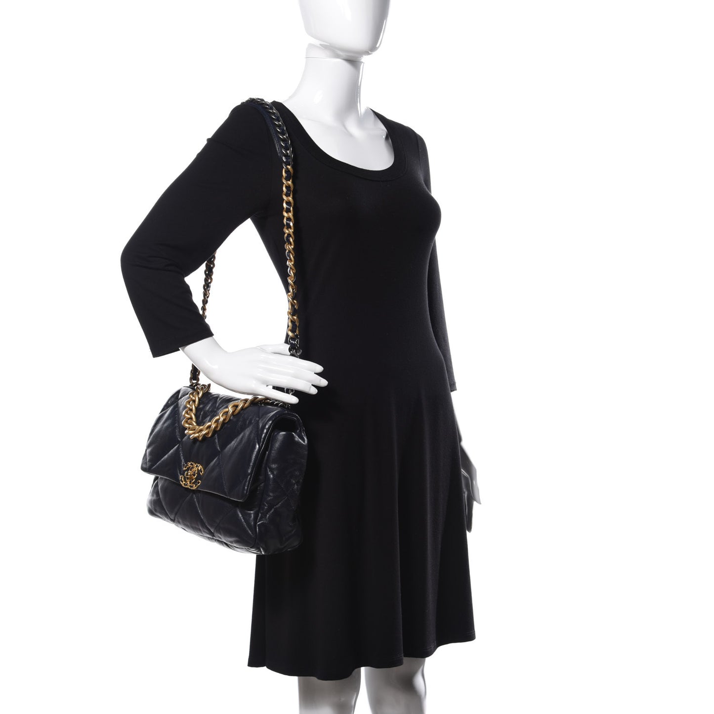 Goatskin Quilted Large Chanel 19 Flap Navy Blue