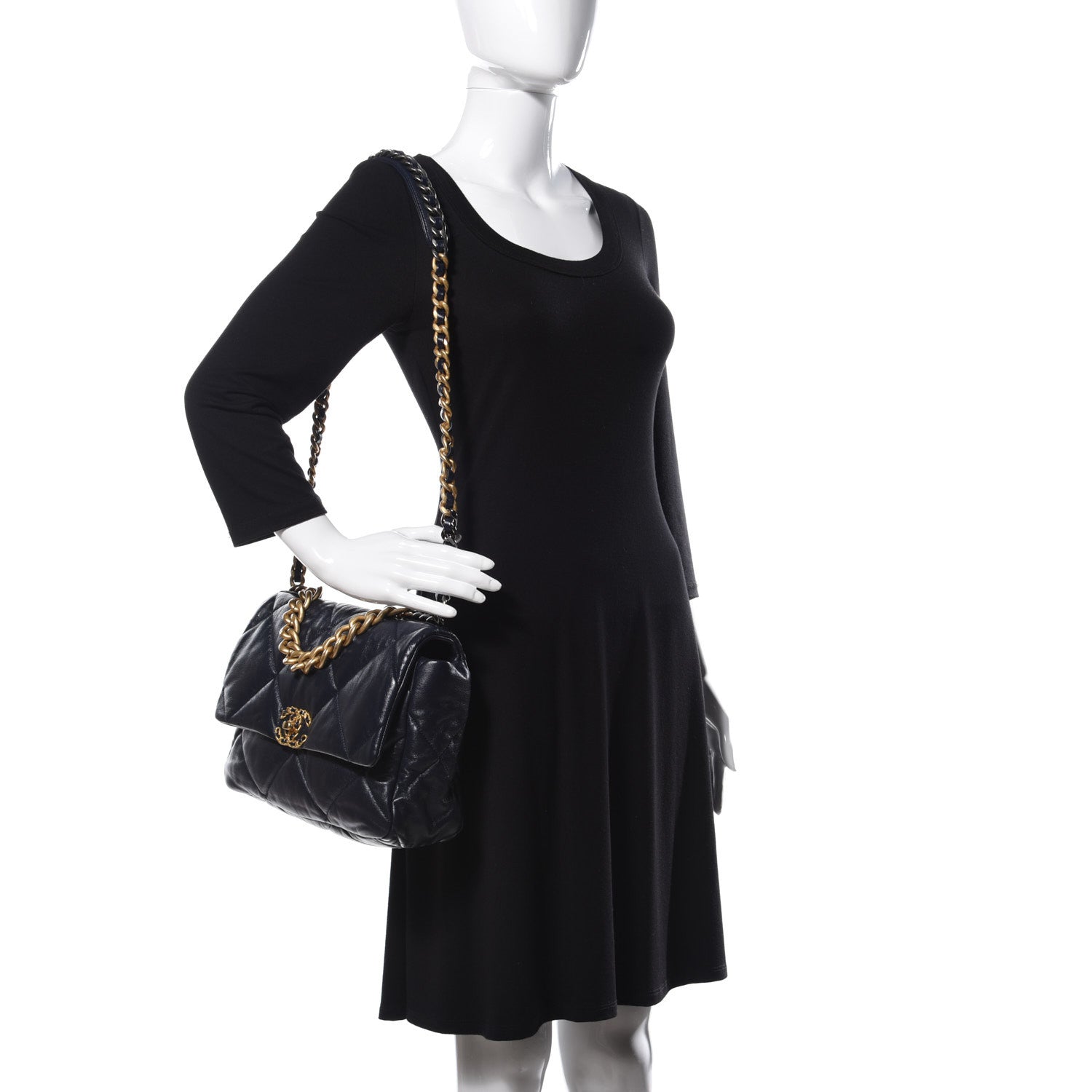 Chanel Goatskin Quilted Large Chanel 19 Flap Navy Blue 2 of 10