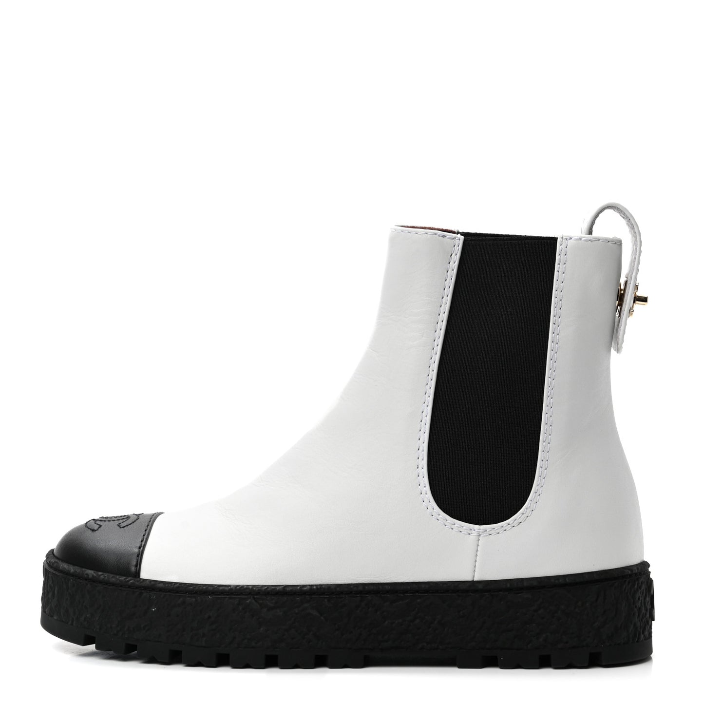 Calfskin Cap Toe CC Ankle Boots 36 White Black