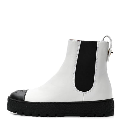 Chanel Calfskin Cap Toe CC Ankle Boots 36 White Black 1 of 9