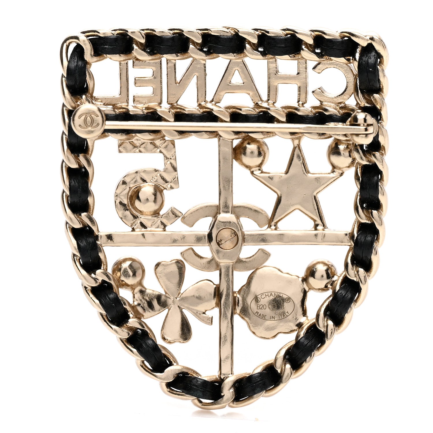 Chanel Lambskin Pearl Strass Sergeant Chanel Shield Brooch Gold 3 of 5