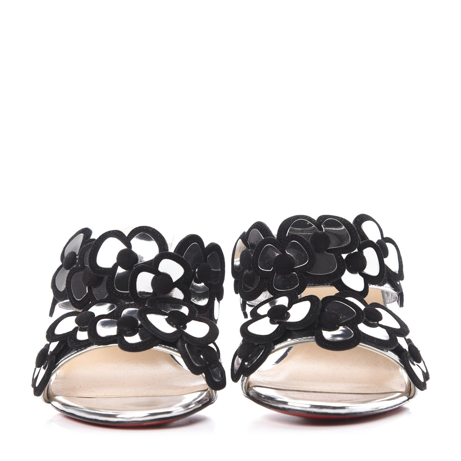 Christian Louboutin Metallic Calfskin Tres Pansy 85 Slide Sandals 35 Silver 2 of 9